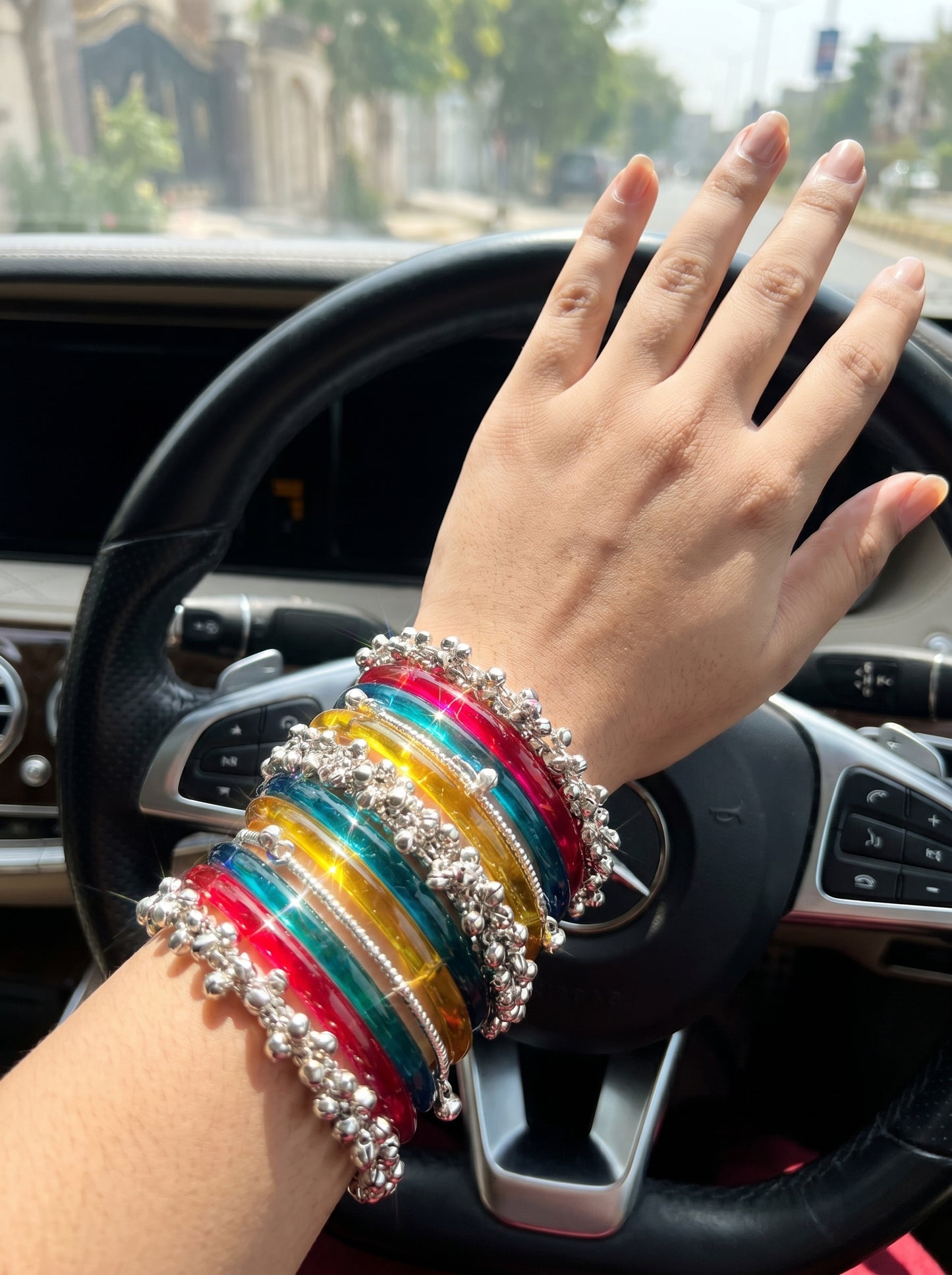 Rainbow  Bangle with Ghungroo for single wrist| Multicolor Resin Bangles Stack | Jelly bangles