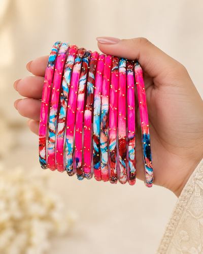 🌸Hot Pink Marble Bangle Set | Vibrant Magenta Faceted