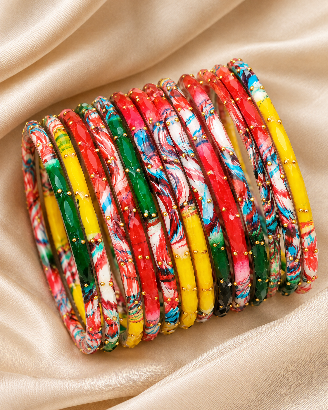 🌸 Rangmahal Multicolour Glass Bangle Set | Red, Yellow