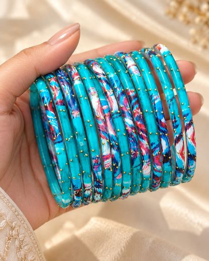 🌸Aqua Blue Glass Bangle Set | Turquoise Faceted