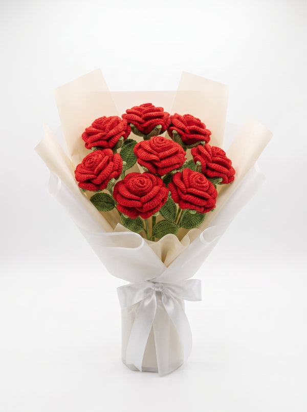 Signature Red Crochet Rose Bouquet (9 Roses)