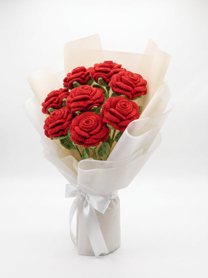 Signature Red Crochet Rose Bouquet (9 Roses)