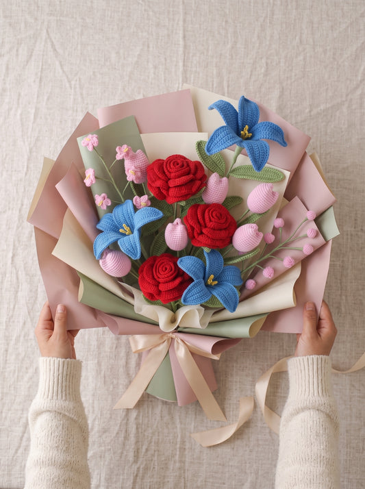 Luxury Crochet Rose, Lily & Tulip Bouquet