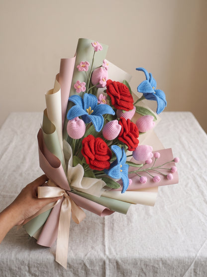 Luxury Crochet Rose, Lily & Tulip Bouquet