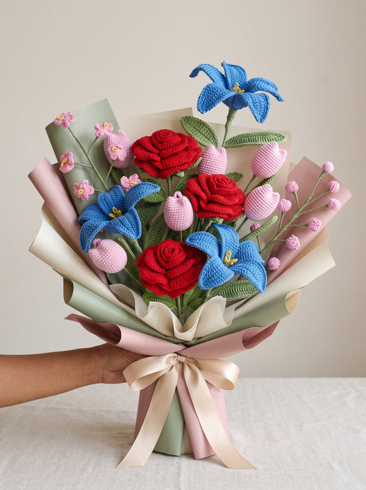 Luxury Crochet Rose, Lily & Tulip Bouquet