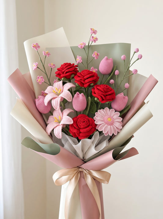 Luxury Crochet Rose, Lily & Tulip Bouquet