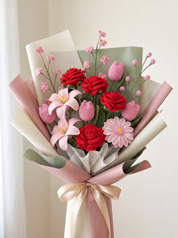 Luxury Crochet Rose, Lily & Tulip Bouquet