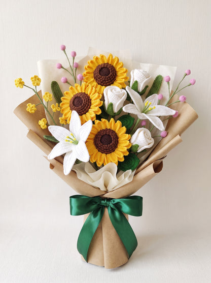 Sunflower & Lily Crochet Bouquet