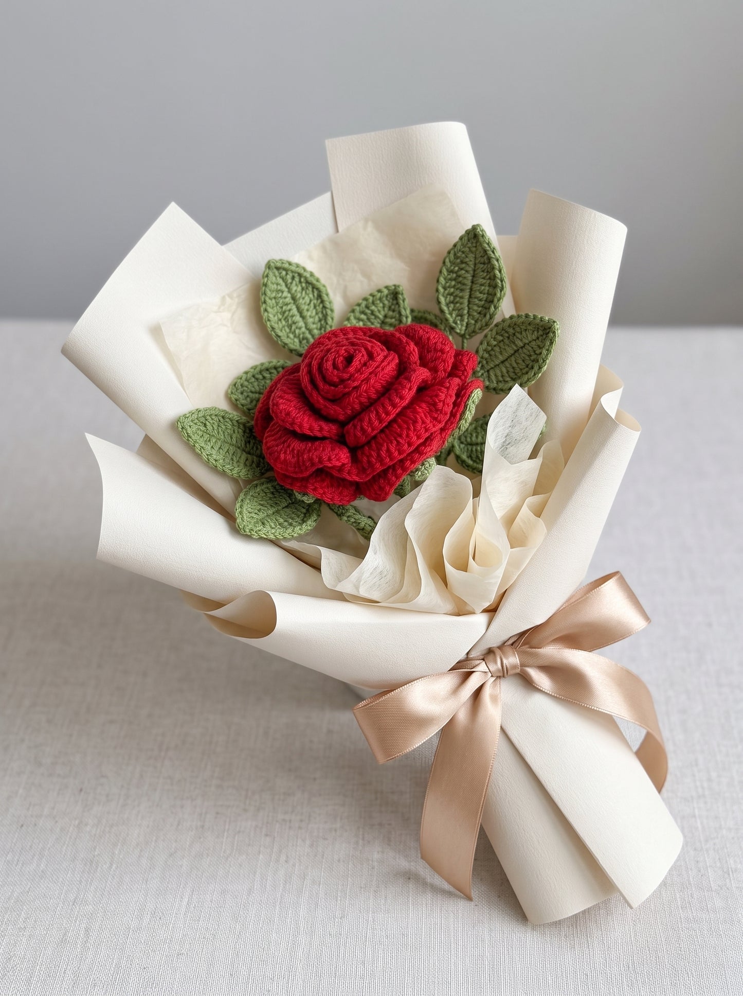 Crimson Rose Crochet Bouquet