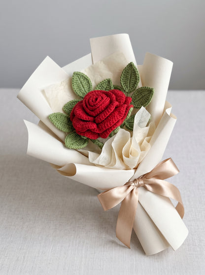 Crimson Rose Crochet Bouquet
