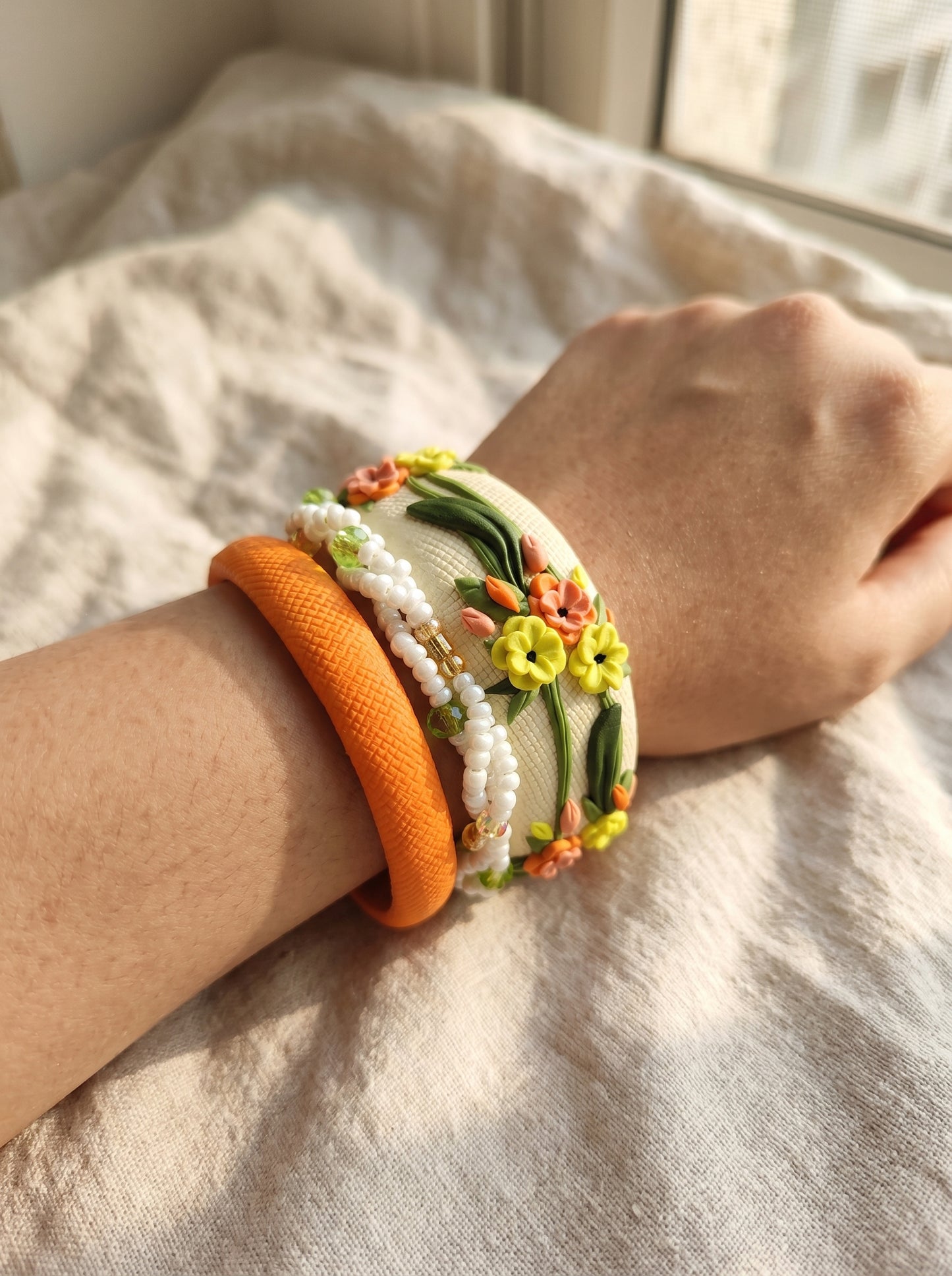 Garden Bloom Bangle Set — Floral Clay Stack | Jelly Bangles