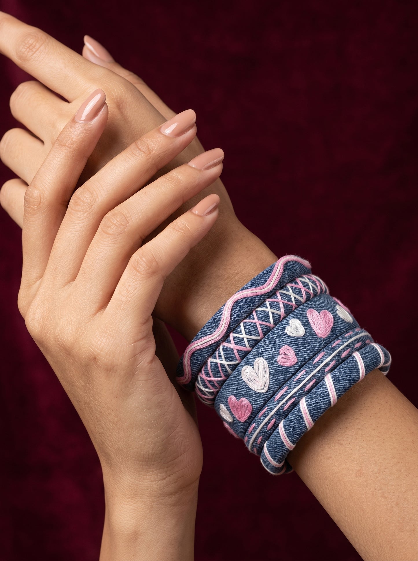 Denim & Pink Hearts Stack