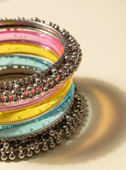 Rainbow  Bangle with Ghungroo for single wrist| Multicolor Resin Bangles Stack | Jelly bangles