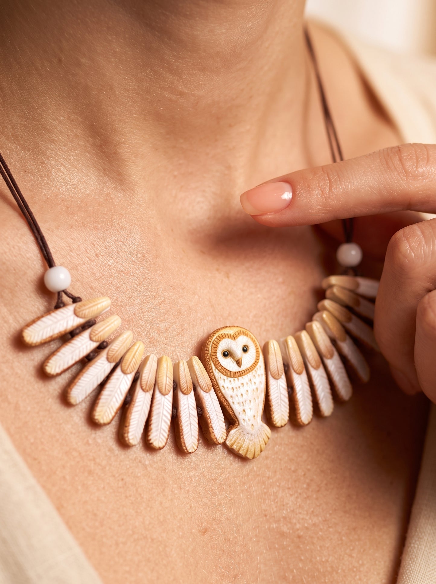 The Athena Owl Feather Clay Collar