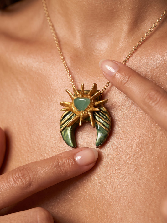 The Celestial Crescent Moon Clay Pendant