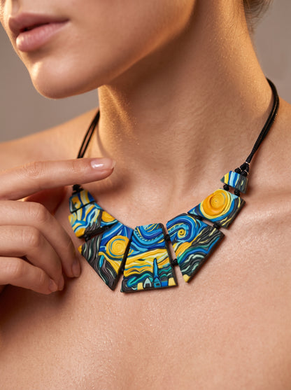 The Starry Night Sculpted Clay Collar