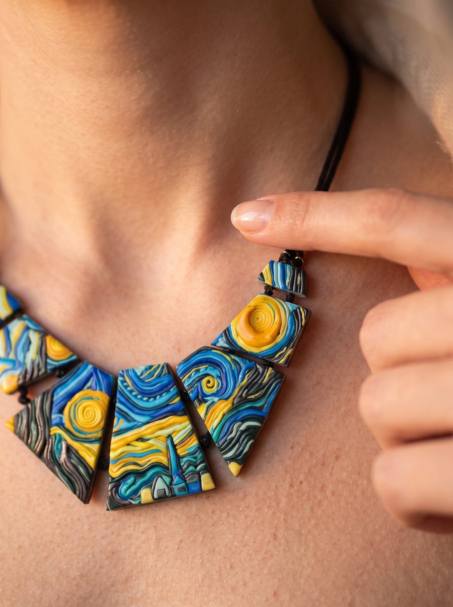 The Starry Night Sculpted Clay Collar