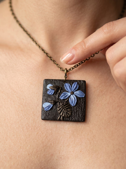 The Midnight Blossom Clay Relief Pendant