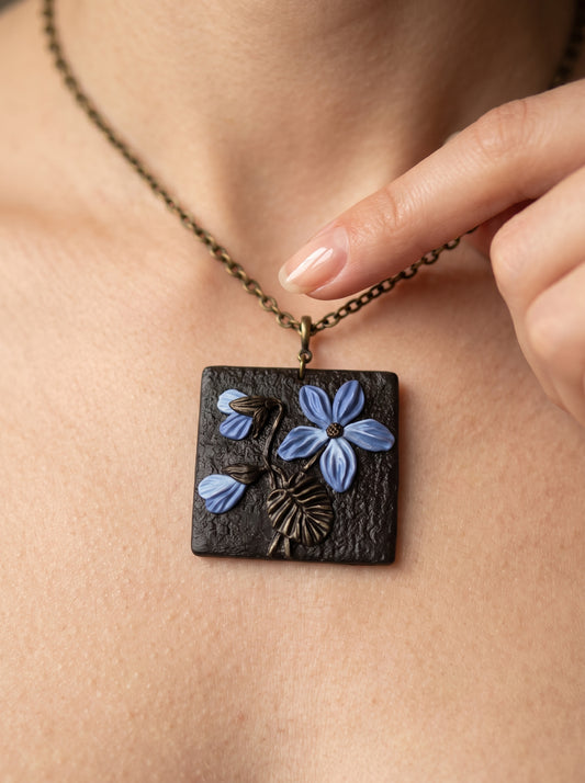 The Midnight Blossom Clay Relief Pendant