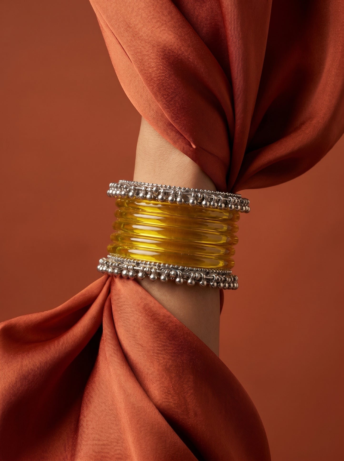 Yellow Jelly  Bangle with Ghungroo for single wrist | Saffron Resin Bangles | Jelly Bangles