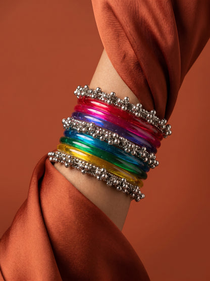 Rainbow  Bangle with Ghungroo for single wrist| Multicolor Resin Bangles Stack | Jelly bangles