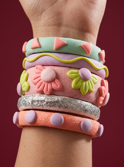 Daisy Meadow Clay Bangle Stack — Hand-Sculpted Floral Set