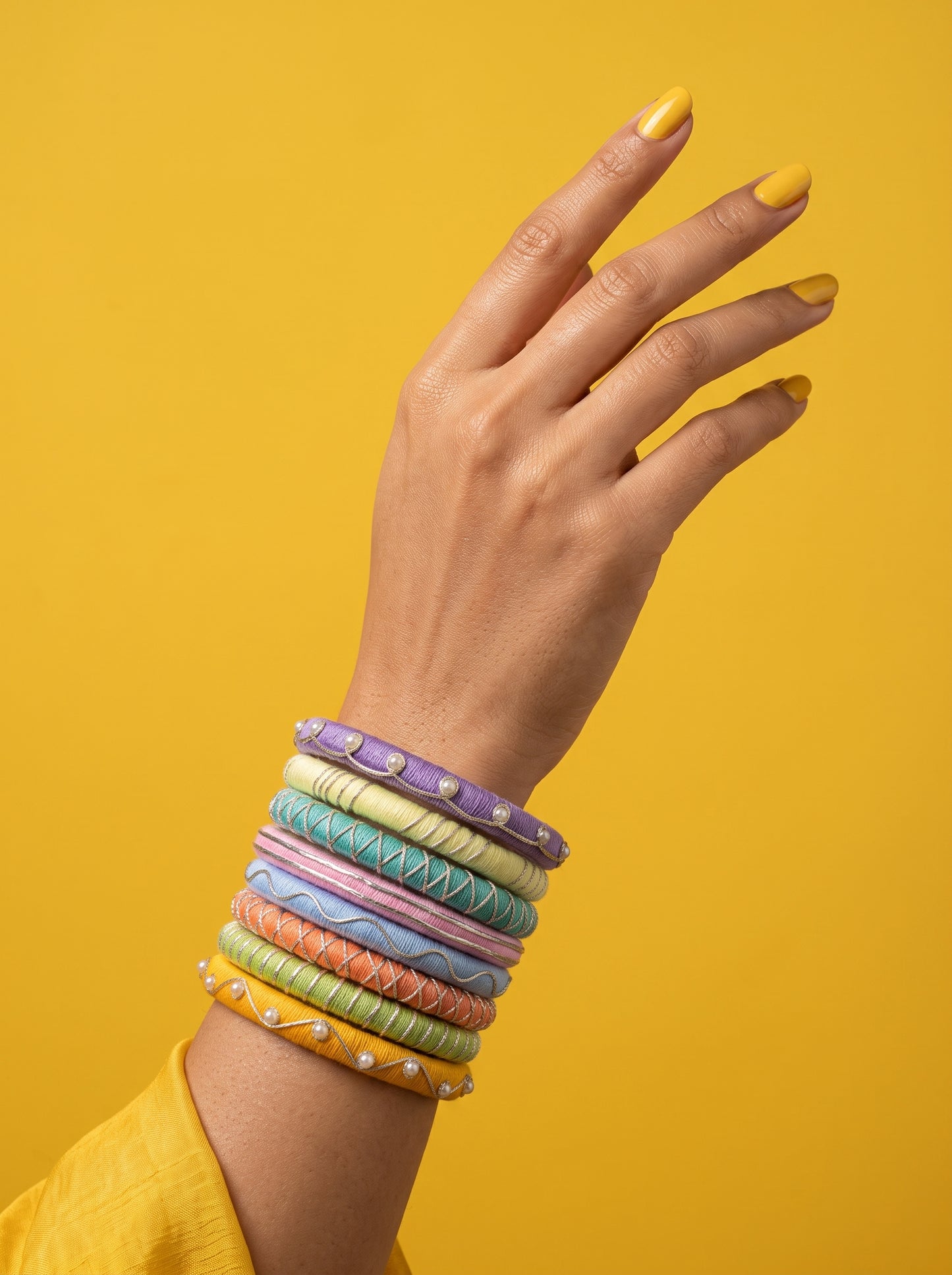 Pastel Symphony Pearl-Bordered Multi-Color Bangle Stack