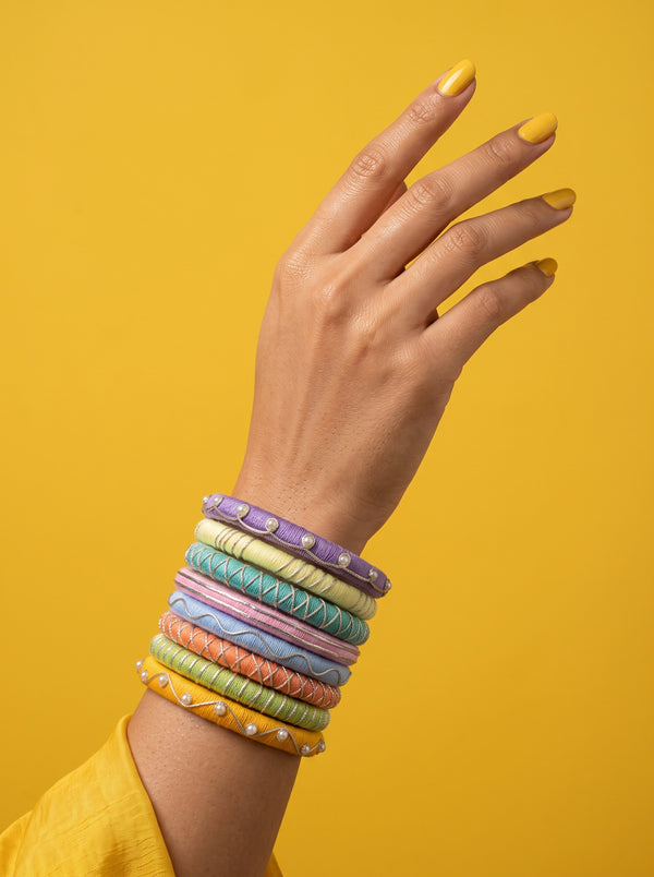 Pastel Symphony Pearl-Bordered Multi-Color Bangle Stack