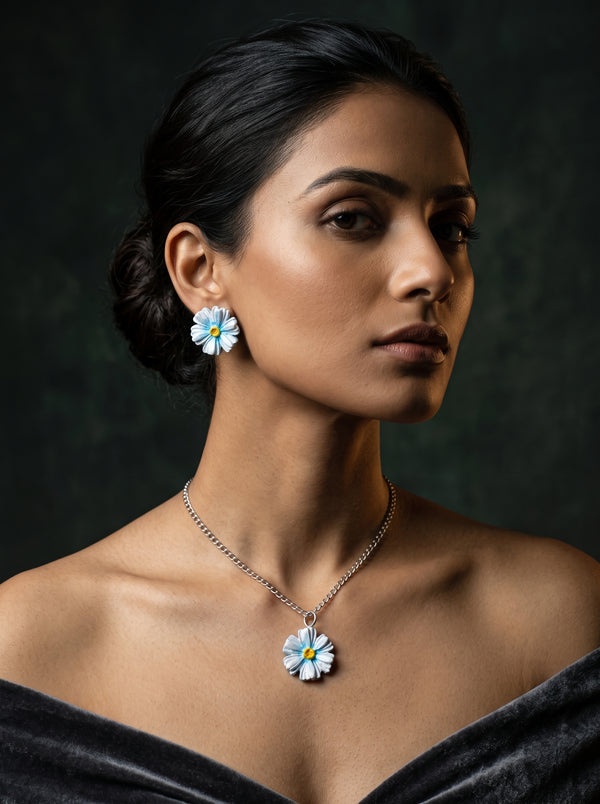 Daisy Jewellery Set — Hand-Painted Flower Necklace & Earrings