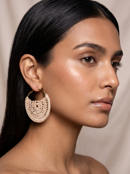 Ivory Lace Crochet Hoops — Handmade Disc Earrings