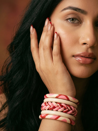 Crimson Veil Lac Bangle Set — Hand-Braided Lac Stack