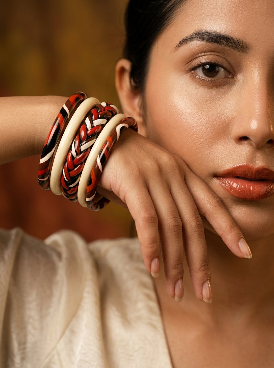 Terracotta Tribe Lac Bangle Set — Hand-Braided Lac Stack