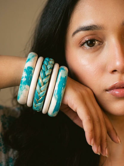 Turquoise Tide Lac Bangle Set — Hand-Braided Lac Stack