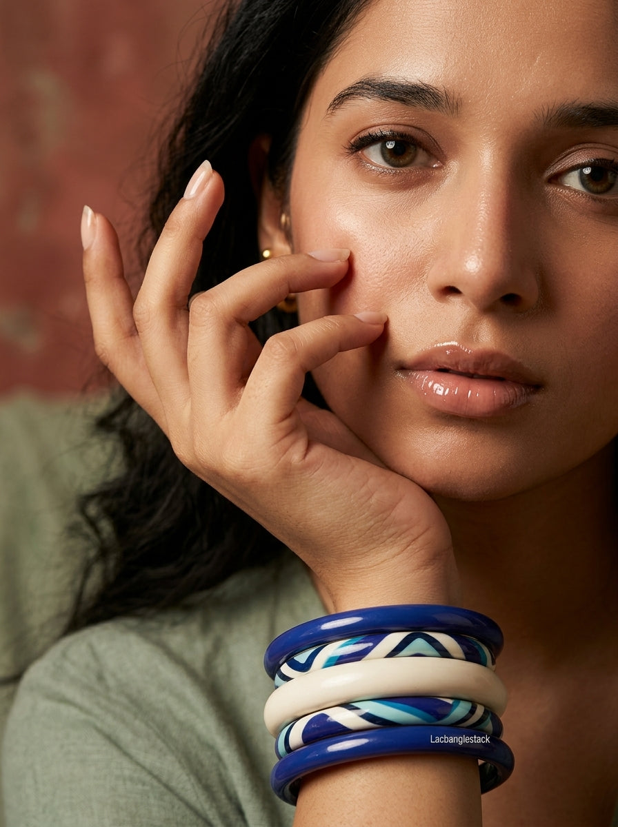 Indigo Weave Lac Bangle Set — Hand-Braided Lac Stack
