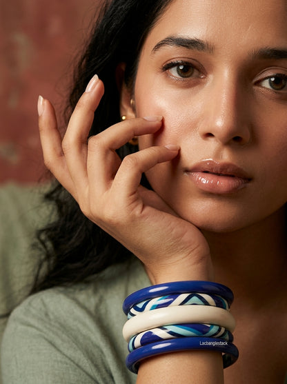 Indigo Weave Lac Bangle Set — Hand-Braided Lac Stack