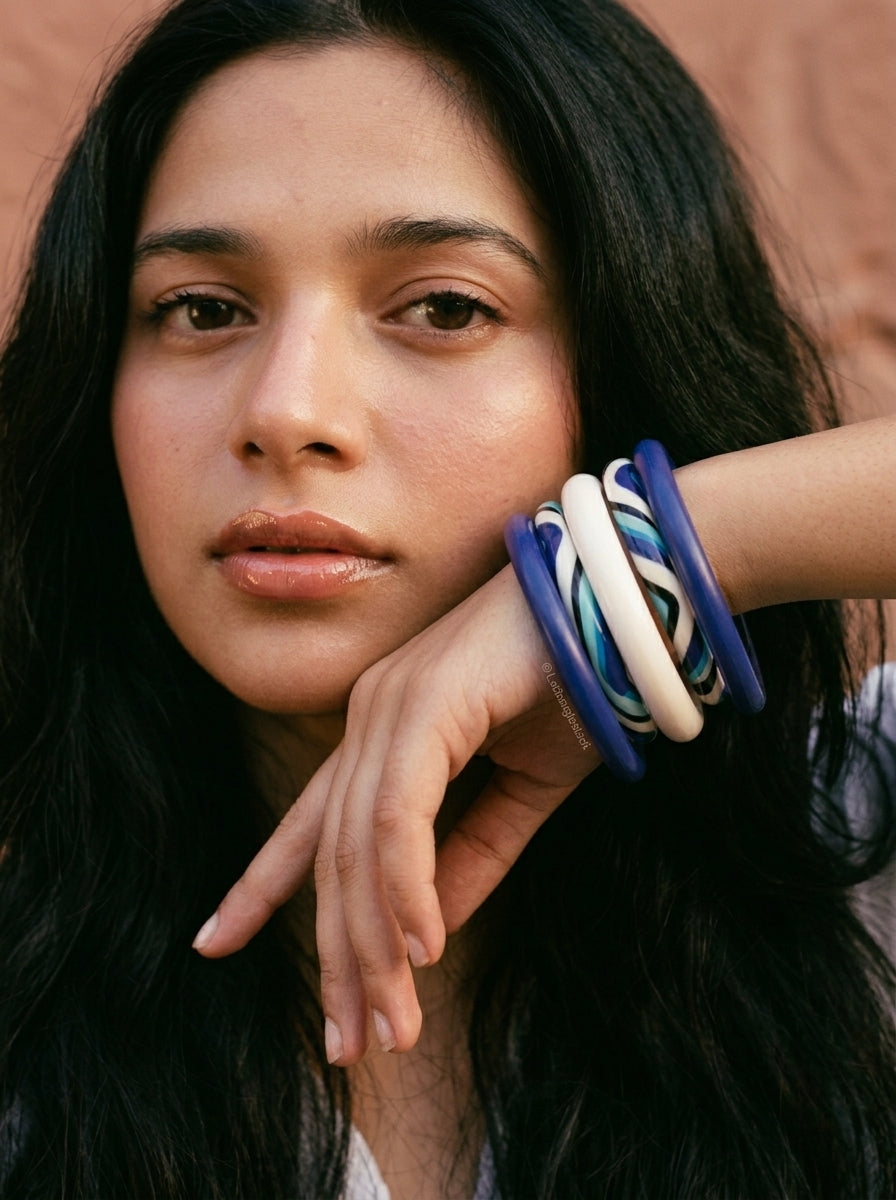 Indigo Weave Lac Bangle Set — Hand-Braided Lac Stack