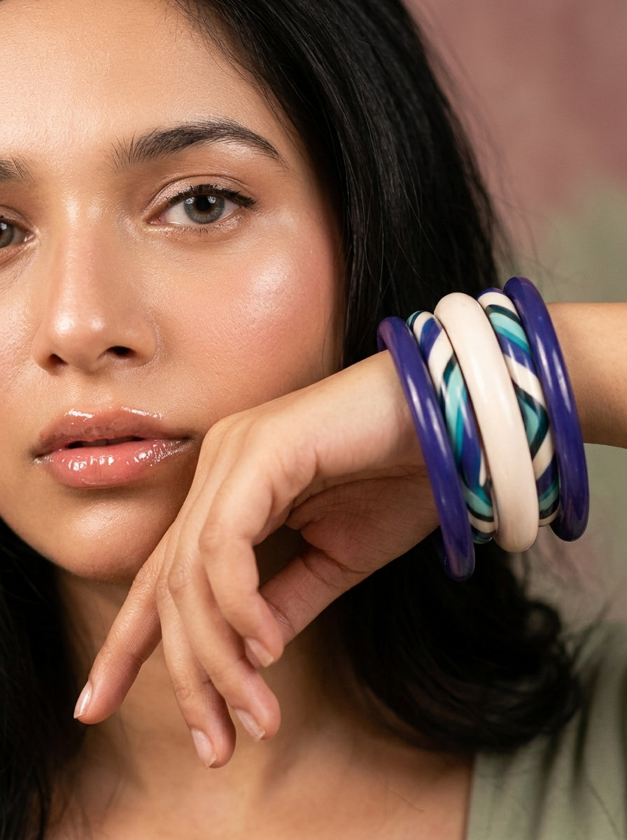 Indigo Weave Lac Bangle Set — Hand-Braided Lac Stack