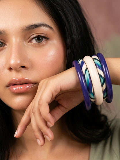 Indigo Weave Lac Bangle Set — Hand-Braided Lac Stack
