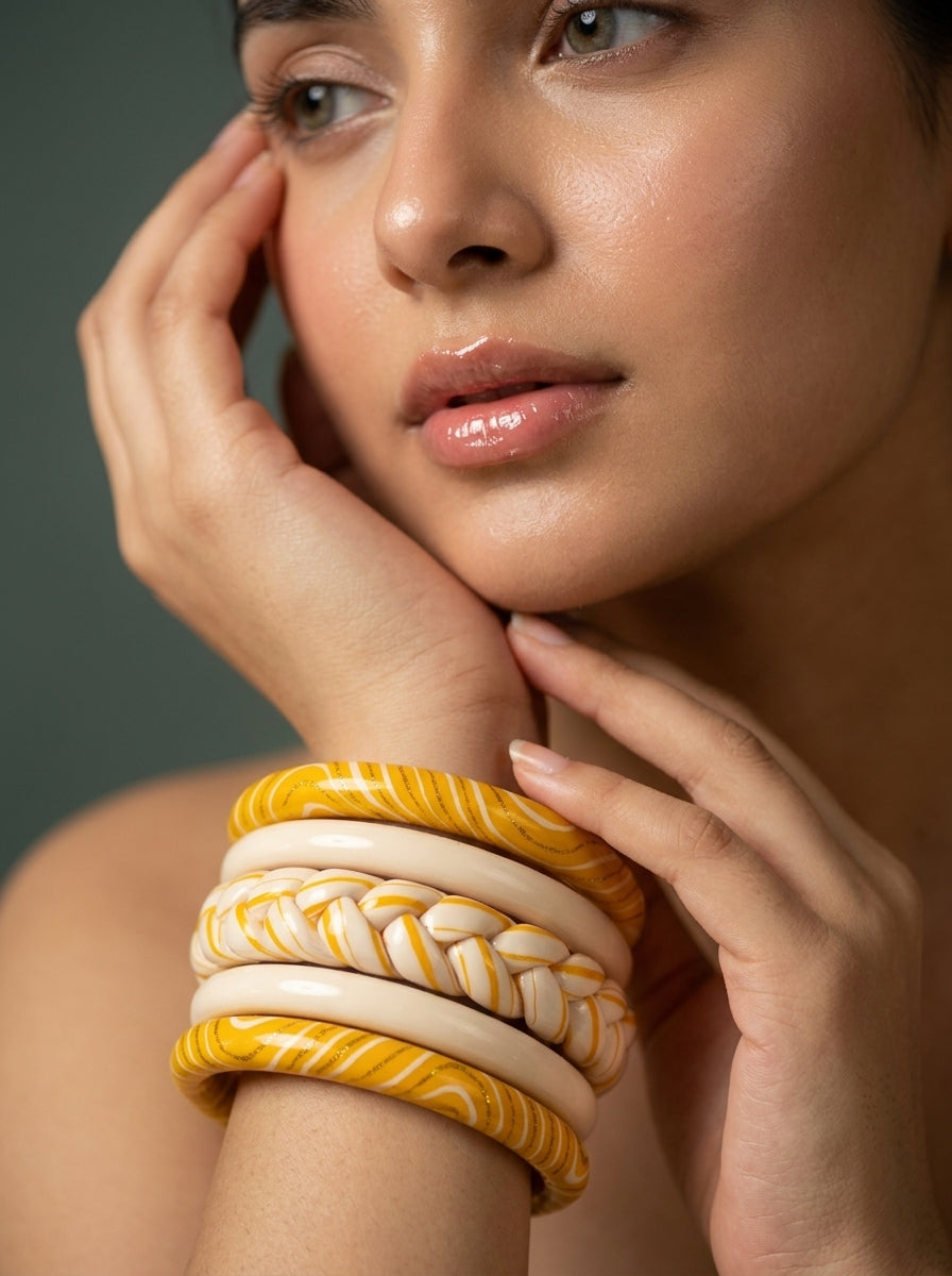 Golden Swirl Lac Bangle Set — Hand-Braided Lac Stack