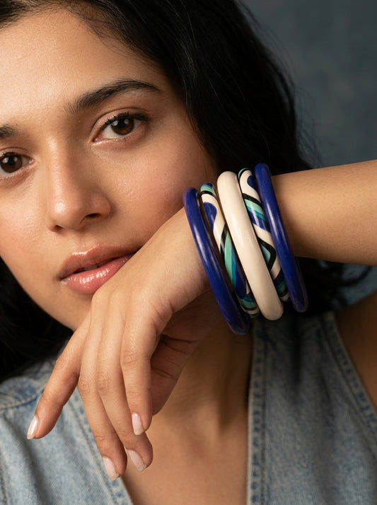 Indigo Weave Lac Bangle Set — Hand-Braided Lac Stack