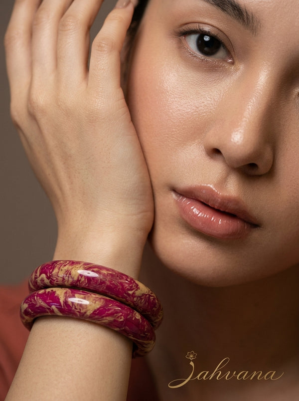 Rosewood Marble Lac Bangle Set — Hand-Marbled Lac Pair