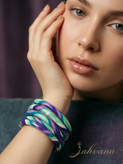 Peacock Twist Lac Bangle Set — Hand-Twisted Lac Stack