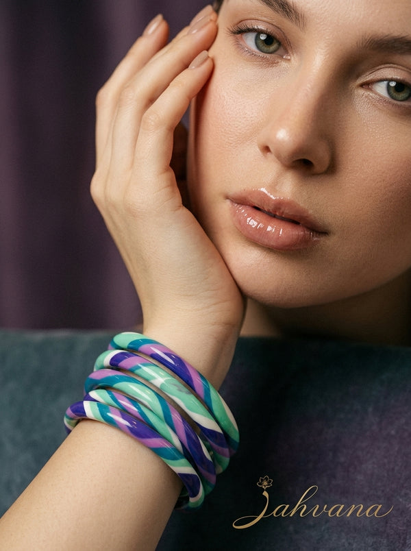 Peacock Twist Lac Bangle Set — Hand-Twisted Lac Stack