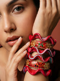 Royal Mirror Lac Bangle Set — Hand-Crafted Wavy Bridal Stack