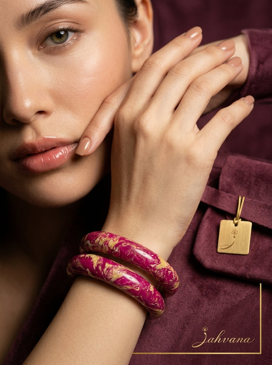 Rosewood Marble Lac Bangle Set — Hand-Marbled Lac Pair