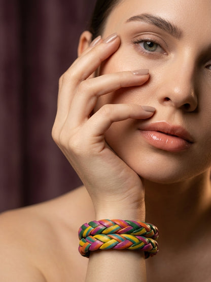 Tropical Twist Braided Bangle Set — Hand-Braided Rainbow Stack