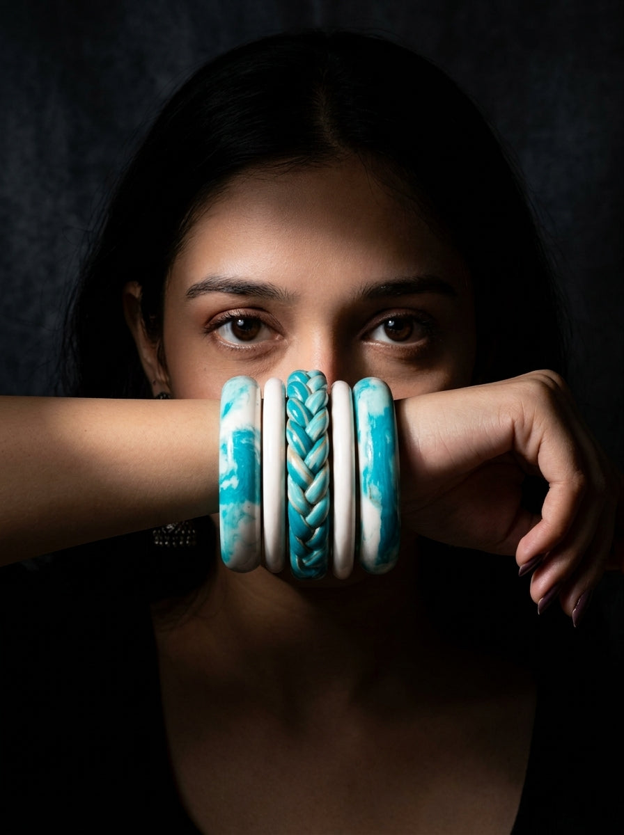 Turquoise Tide Lac Bangle Set — Hand-Braided Lac Stack
