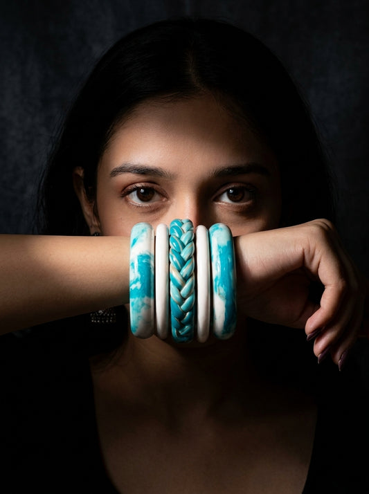Turquoise Tide Lac Bangle Set — Hand-Braided Lac Stack