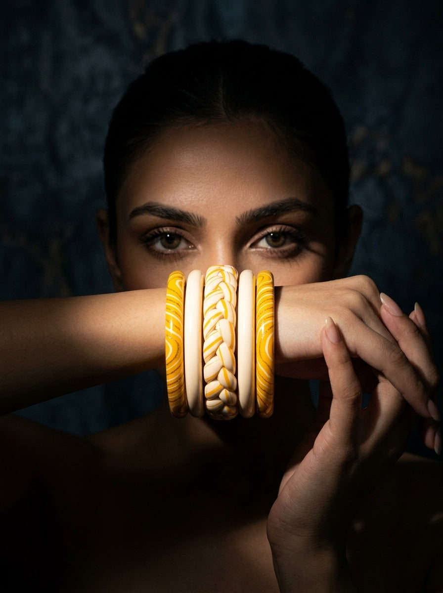 Golden Swirl Lac Bangle Set — Hand-Braided Lac Stack