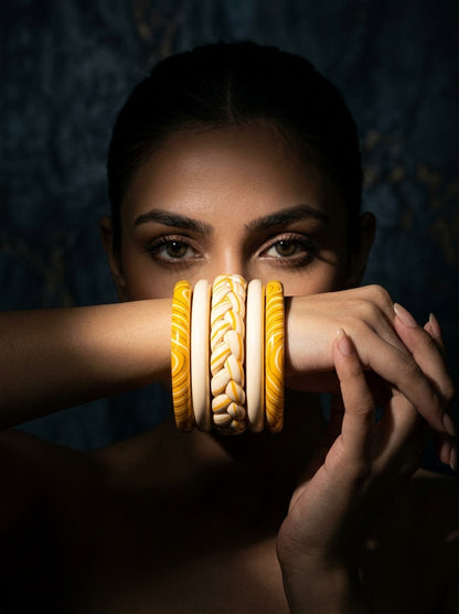 Golden Swirl Lac Bangle Set — Hand-Braided Lac Stack